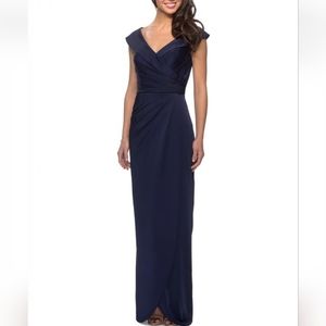 La Femme Ruched Long Evening Gown 0